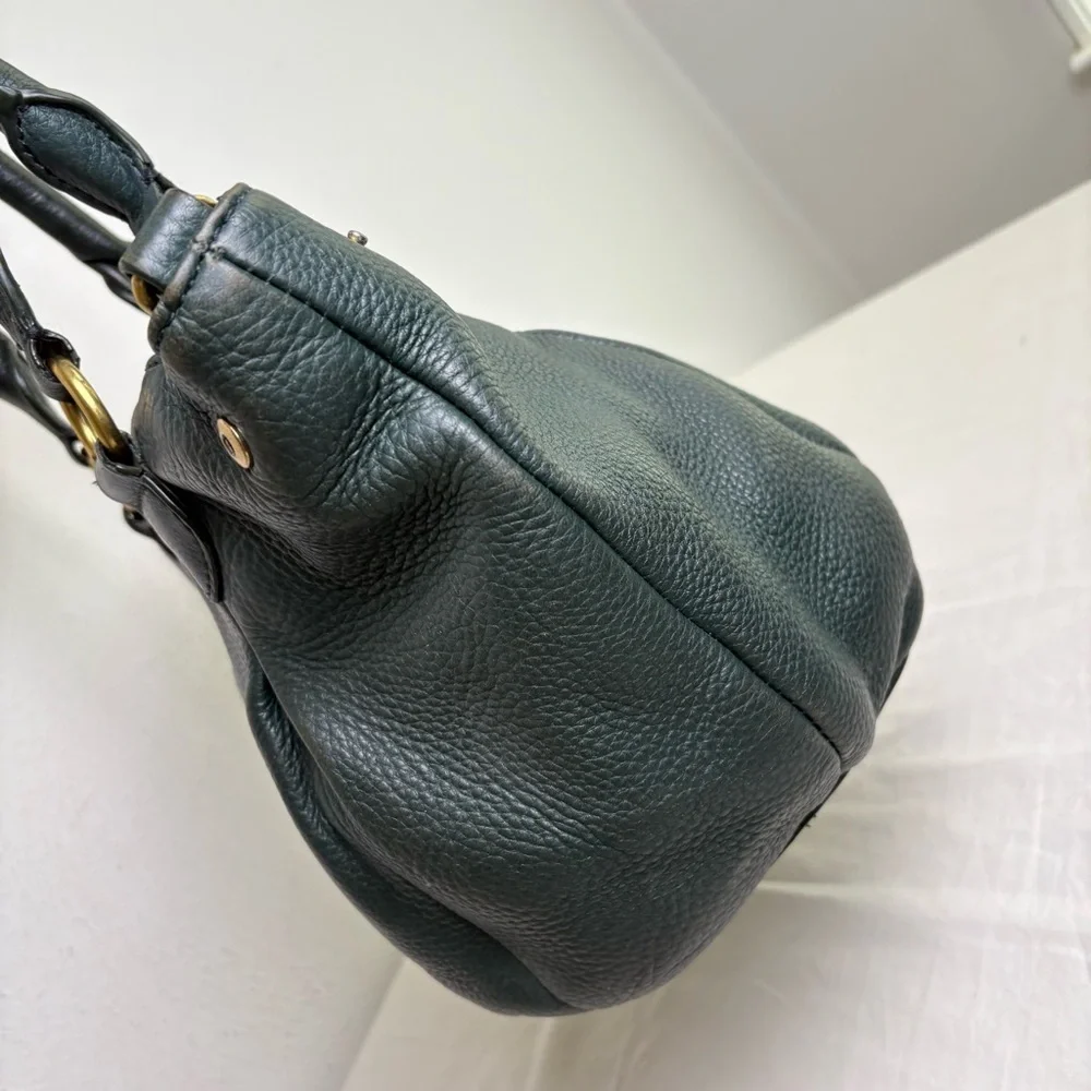 J. CREW Forest Green Pebbled Leather Brompton Hobo Satchel Crossbody Bag Purse